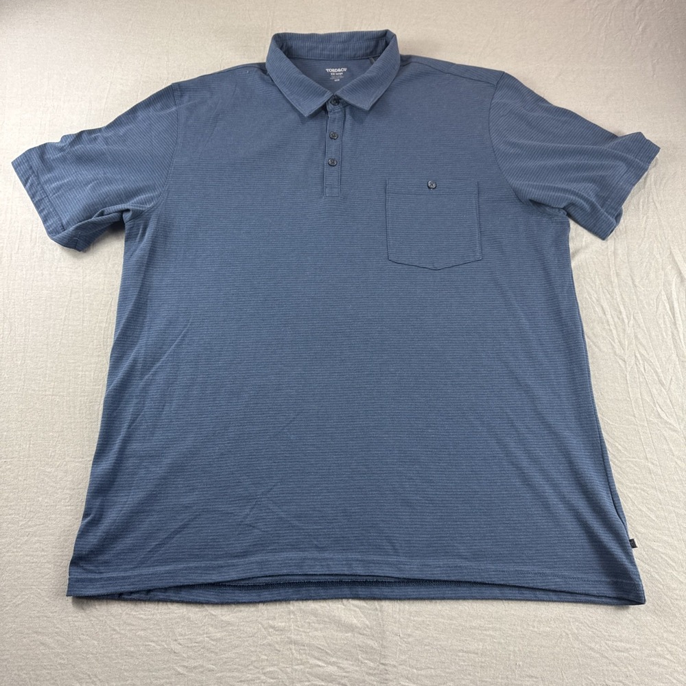 Toad Co Embarko Polo Men XXL Blue Striped Short Sleeve Golf Shirt Organic Preppy